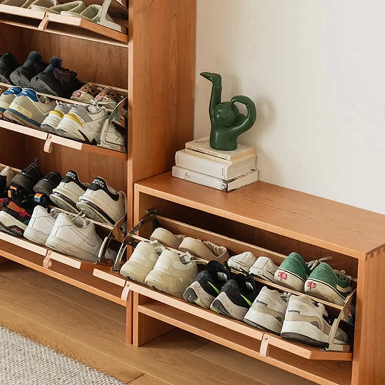 Boho Solid Wood Tipping Shoe Cabinet in Brown Image - 6 | homeyfad