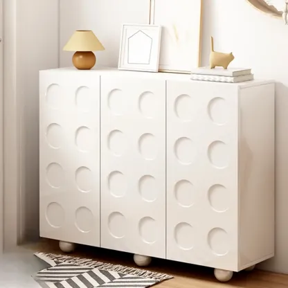 White Wooden 3D Circle Pattern Shoe Cabinet for Entryway Image - 3