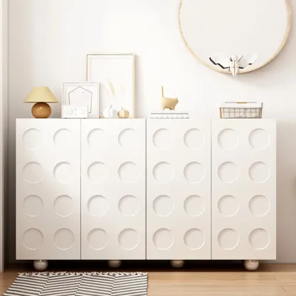 White Wooden 3D Circle Pattern Shoe Cabinet for Entryway Image - 4