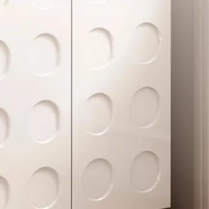 White Wooden 3D Circle Pattern Shoe Cabinet for Entryway Image - 8