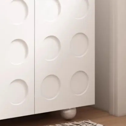 White Wooden 3D Circle Pattern Shoe Cabinet for Entryway Image - 11
