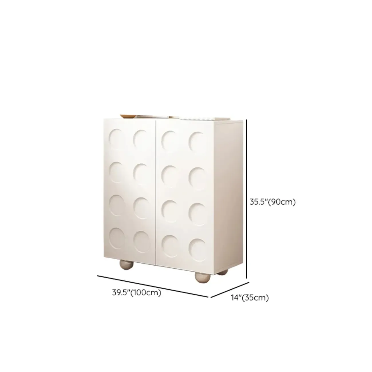 White Wooden 3D Circle Pattern Shoe Cabinet for Entryway Image - 14