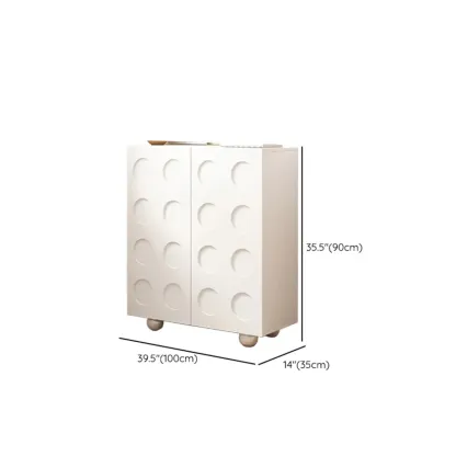 White Wooden 3D Circle Pattern Shoe Cabinet for Entryway Image - 14
