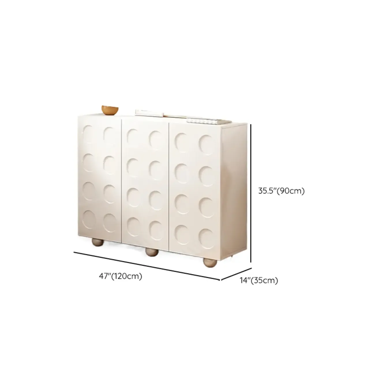 White Wooden 3D Circle Pattern Shoe Cabinet for Entryway Image - 15