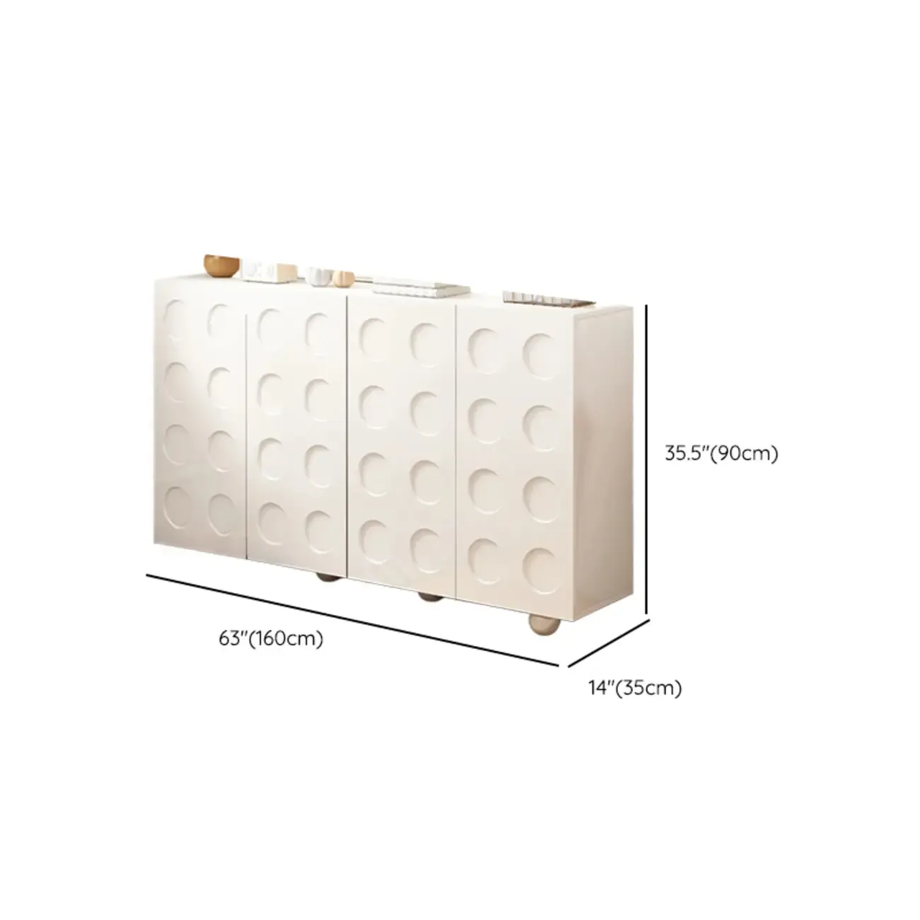 White Wooden 3D Circle Pattern Shoe Cabinet for Entryway Image - 17