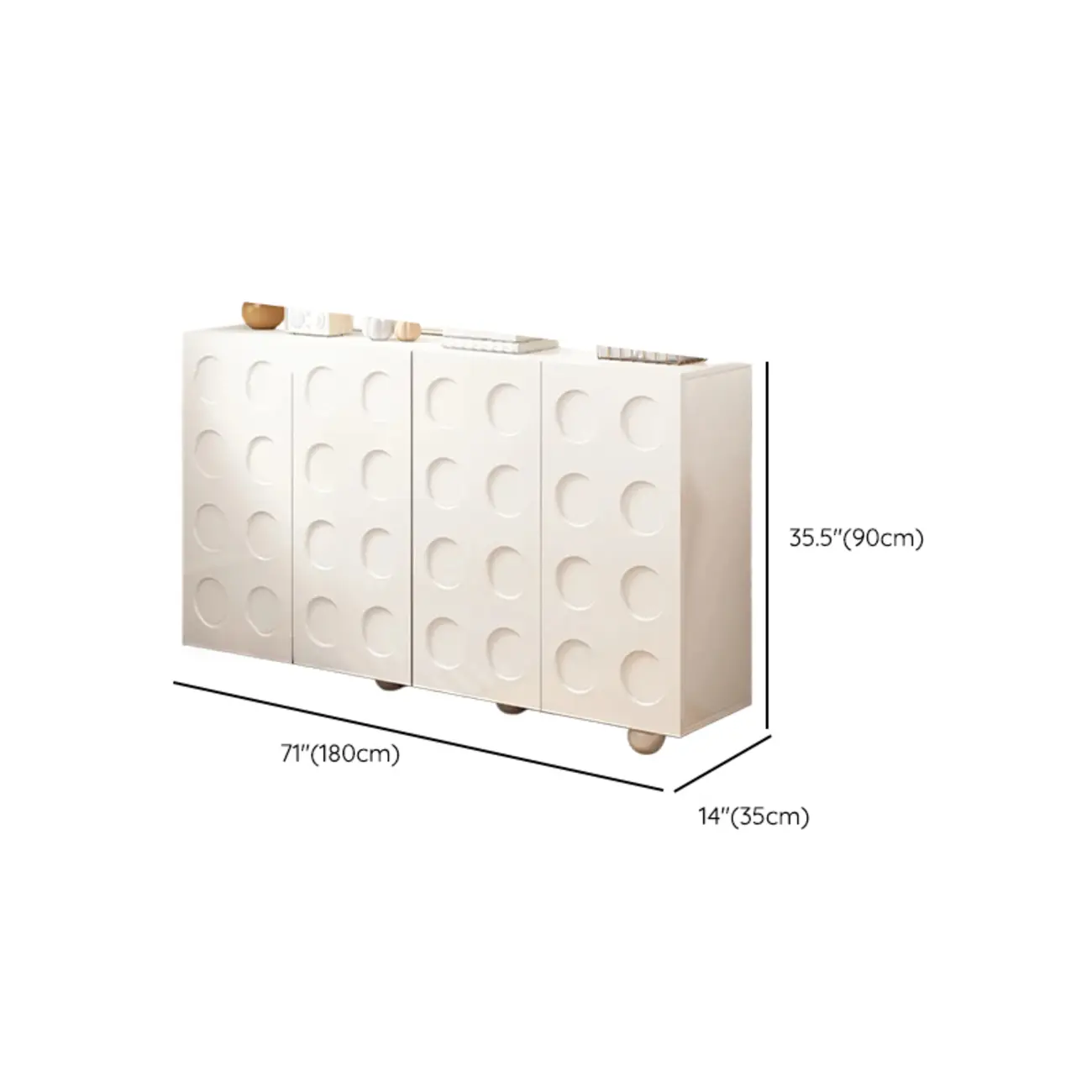 White Wooden 3D Circle Pattern Shoe Cabinet for Entryway Image - 18 | homeyfad