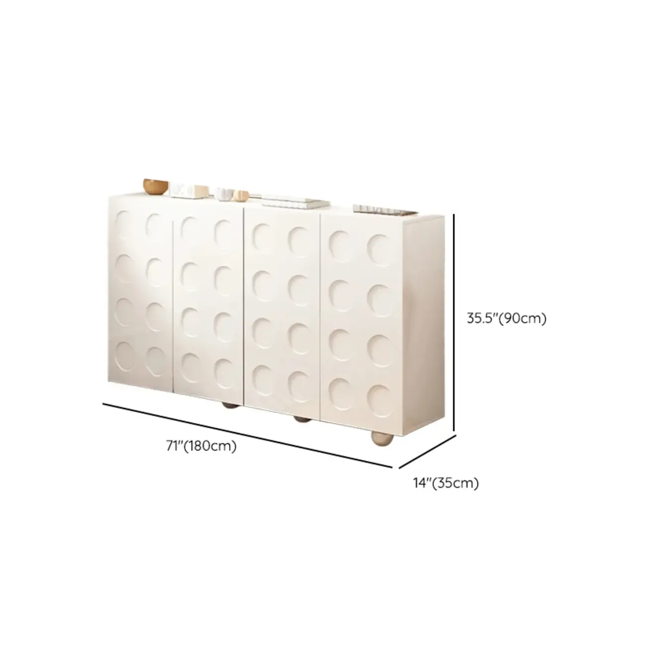 White Wooden 3D Circle Pattern Shoe Cabinet for Entryway Image - 18