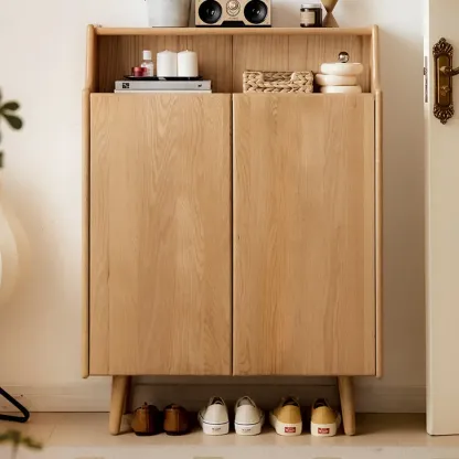 Solid Wood Entryway Shoe Cabinet with Display Top Image - 1