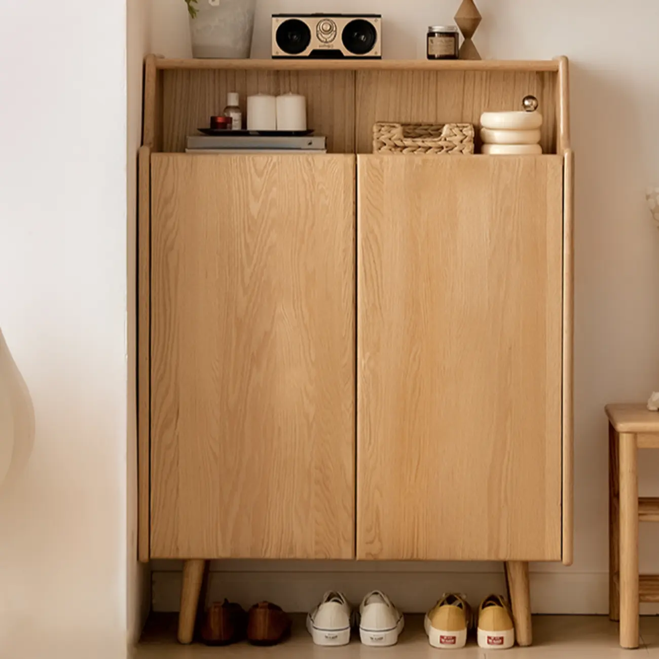 Solid Wood Entryway Shoe Cabinet with Display Top Image - 5 | homeyfad