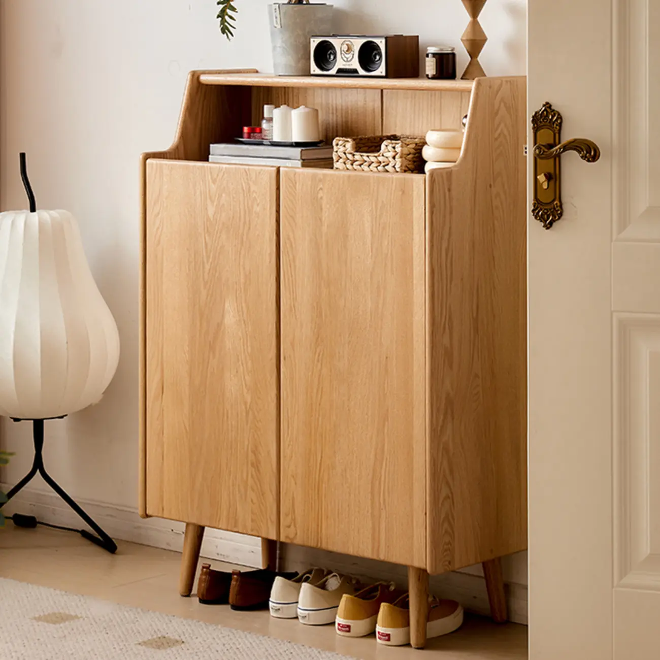 Solid Wood Entryway Shoe Cabinet with Display Top Image - 6 | homeyfad