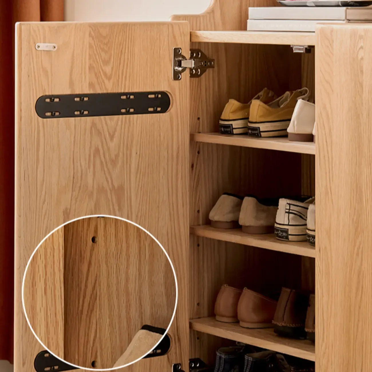 Solid Wood Entryway Shoe Cabinet with Display Top Image - 8