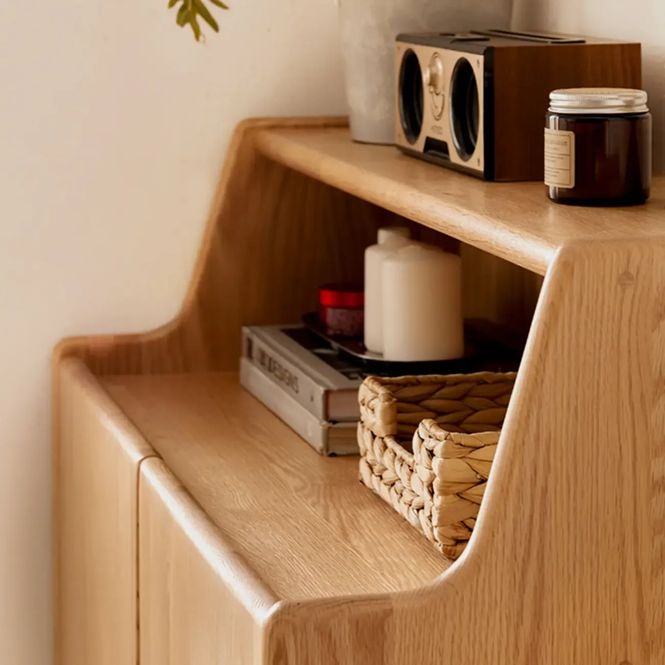 Solid Wood Entryway Shoe Cabinet with Display Top Image - 9