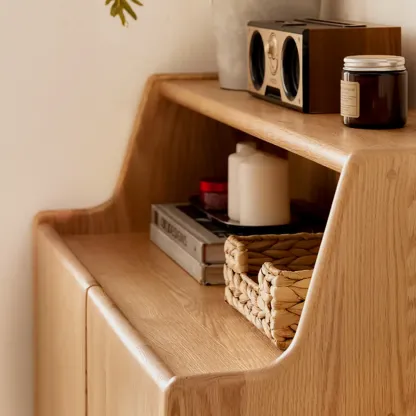 Solid Wood Entryway Shoe Cabinet with Display Top Image - 9