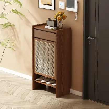 Boho Rattan Oak Shoe Cabinet Natural Storage Image - 3