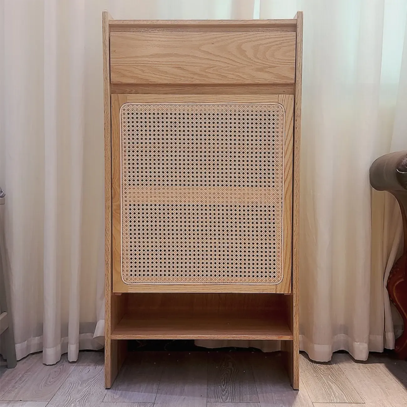 Boho Rattan Oak Shoe Cabinet Natural Storage Image - 7