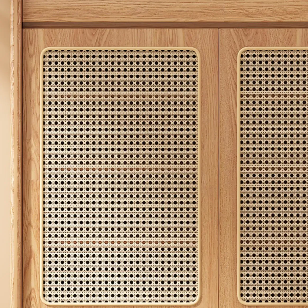 Boho Rattan Oak Shoe Cabinet Natural Storage Image - 8