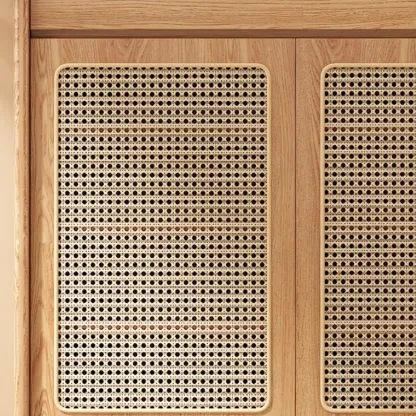 Boho Rattan Oak Shoe Cabinet Natural Storage Image - 8