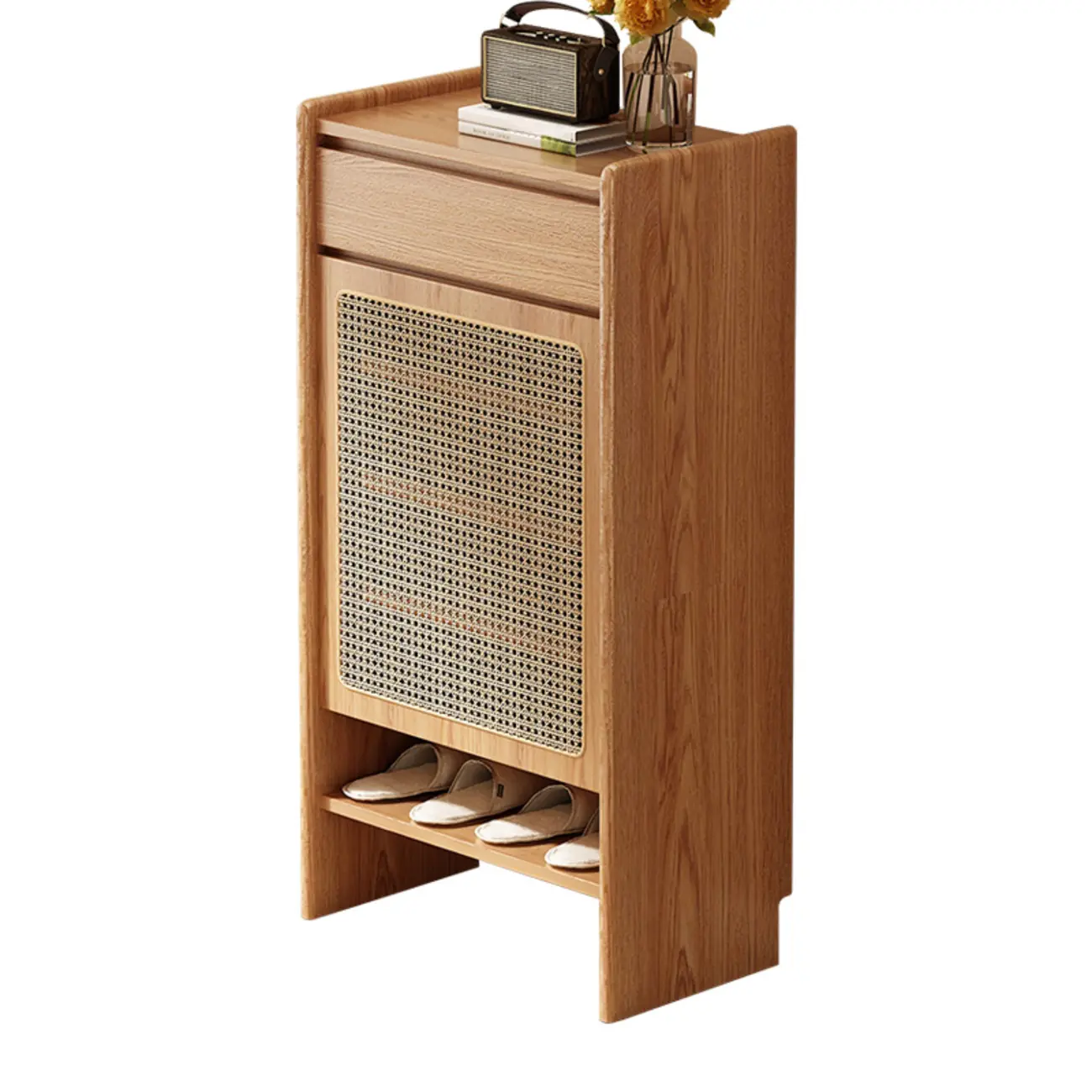 Boho Rattan Oak Shoe Cabinet Natural Storage Image - 9 | homeyfad