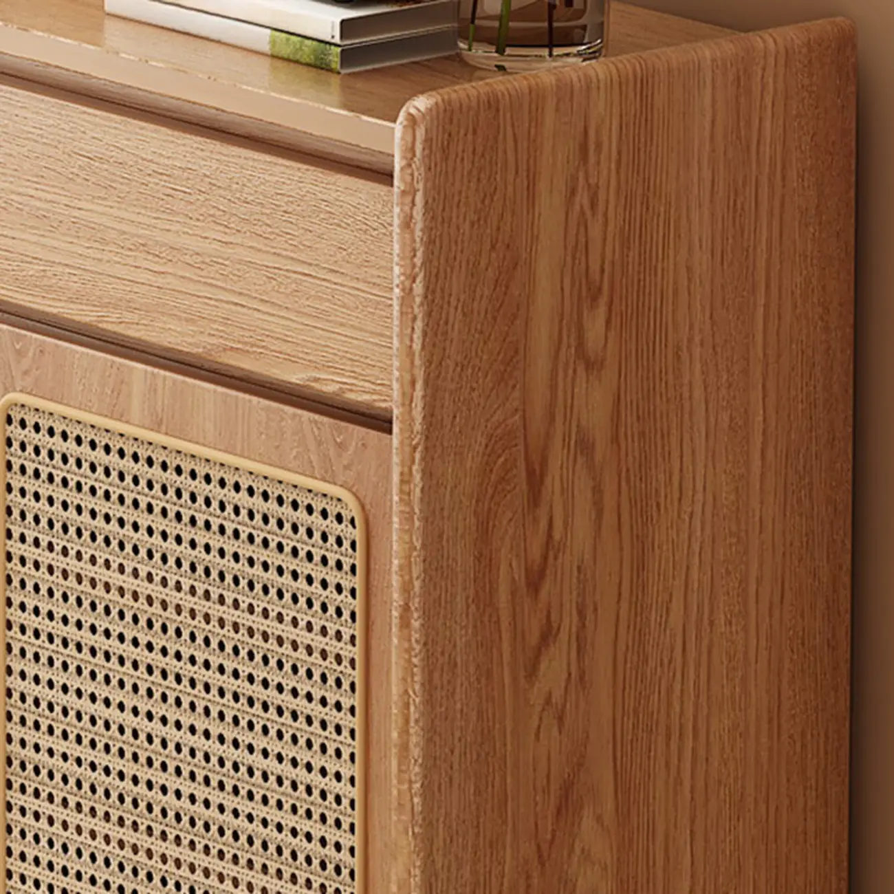 Boho Rattan Oak Shoe Cabinet Natural Storage Image - 11 | homeyfad