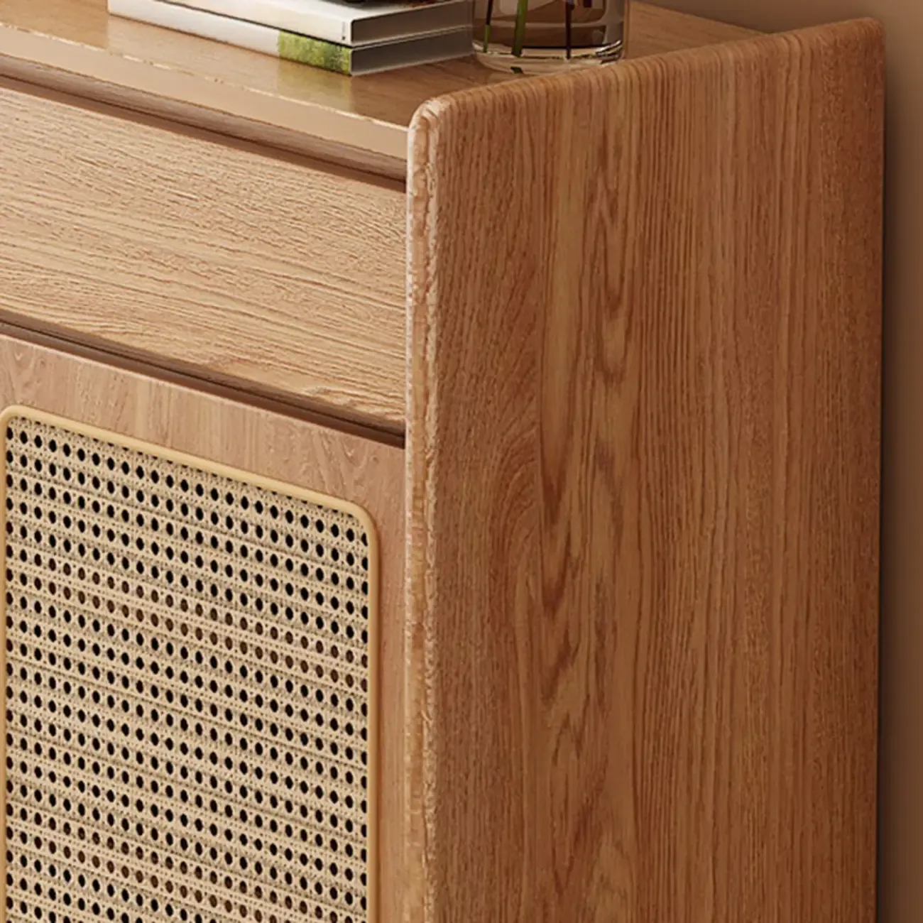 Boho Rattan Oak Shoe Cabinet Natural Storage Image - 11