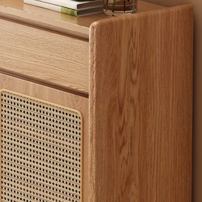 Boho Rattan Oak Shoe Cabinet Natural Storage Image - 11
