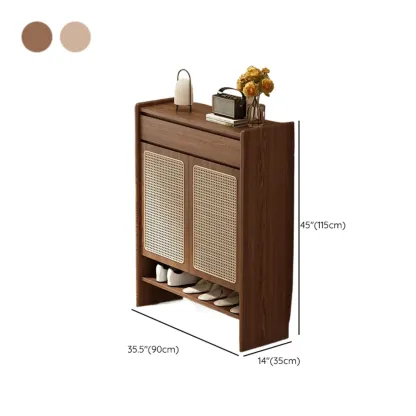 Boho Rattan Oak Shoe Cabinet Natural Storage Image - 13