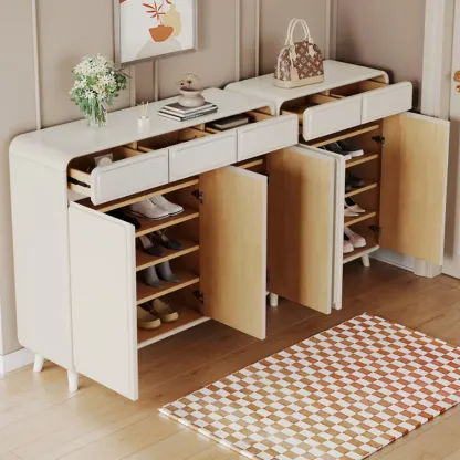 Entryway Solid Wood Shoe Cabinet in White Image - 1