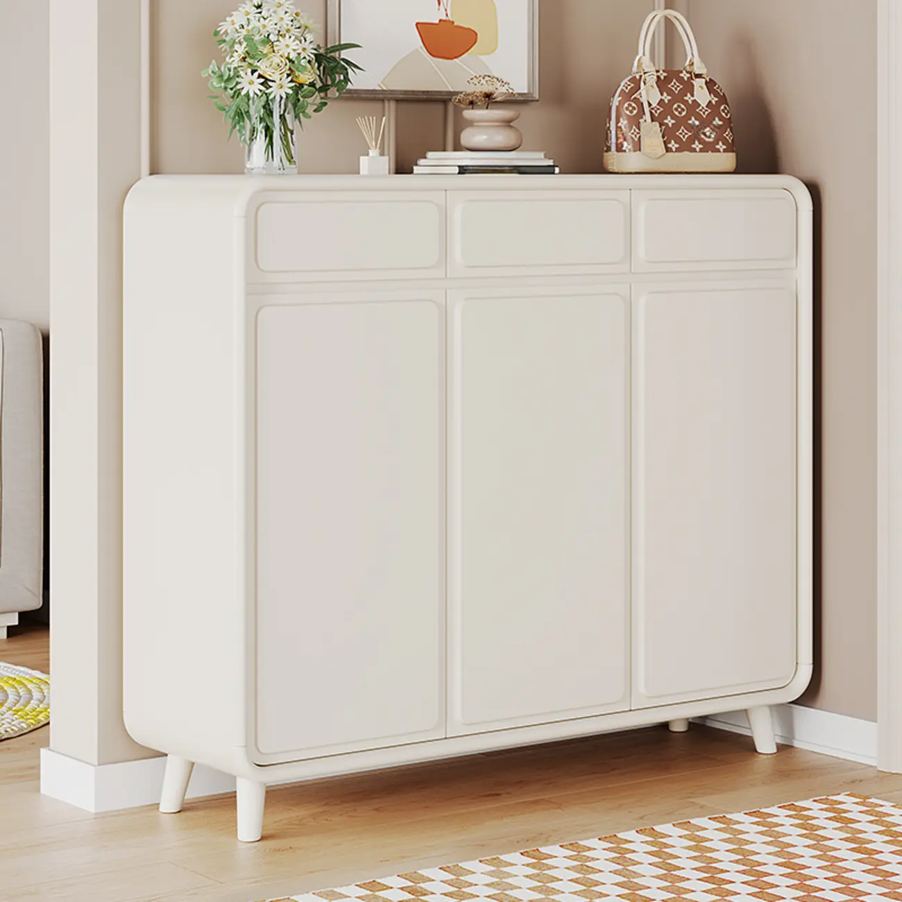 Entryway Solid Wood Shoe Cabinet in White Image - 2 | homeyfad