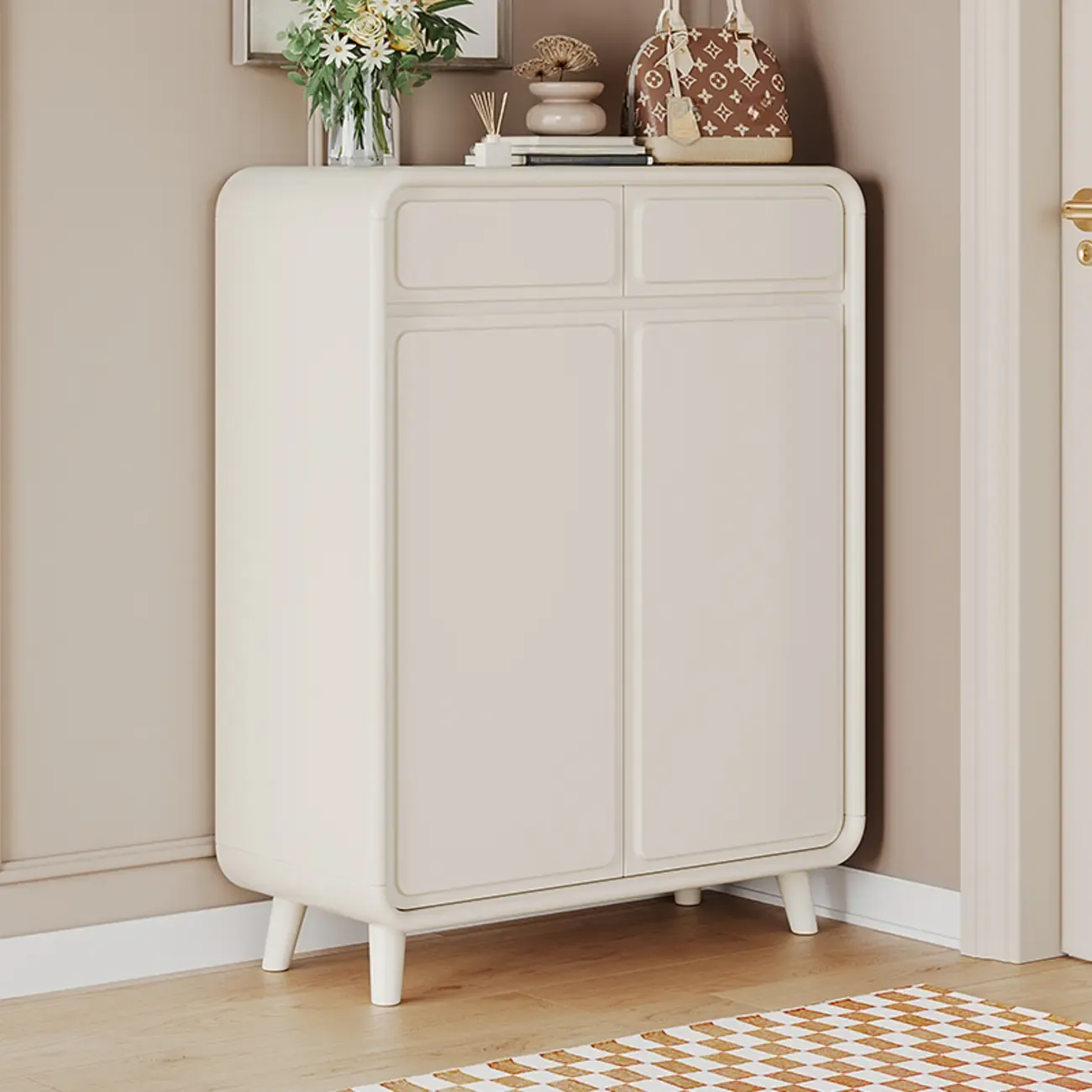 Entryway Solid Wood Shoe Cabinet in White Image - 3