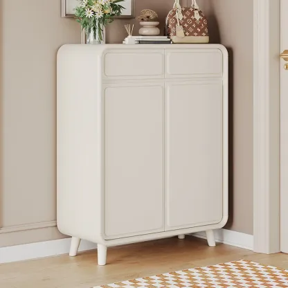 Entryway Solid Wood Shoe Cabinet in White Image - 3