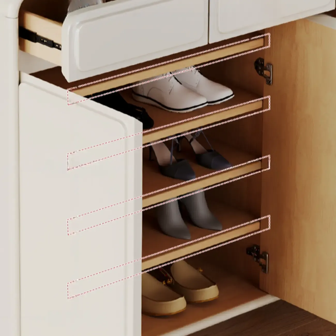 Entryway Solid Wood Shoe Cabinet in White Image - 5