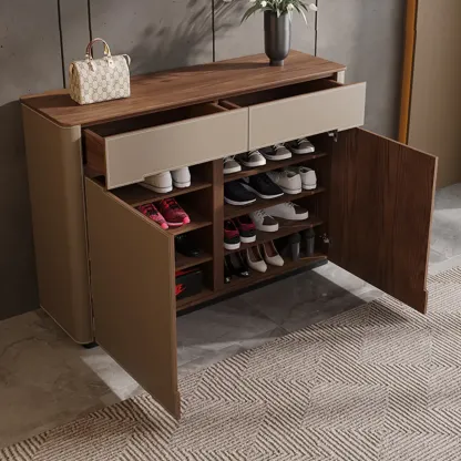 Trendy Wood Entryway Shoe Cabinet with Drawers Image - 10