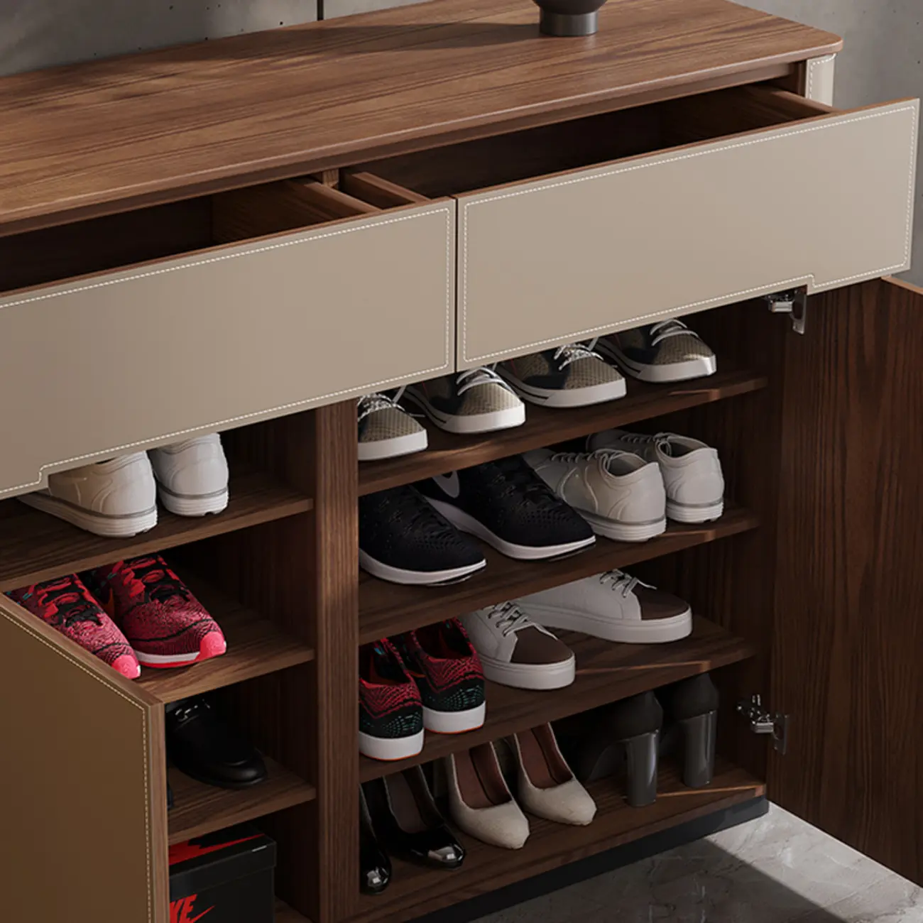 Trendy Wood Entryway Shoe Cabinet with Drawers Image - 13 | homeyfad