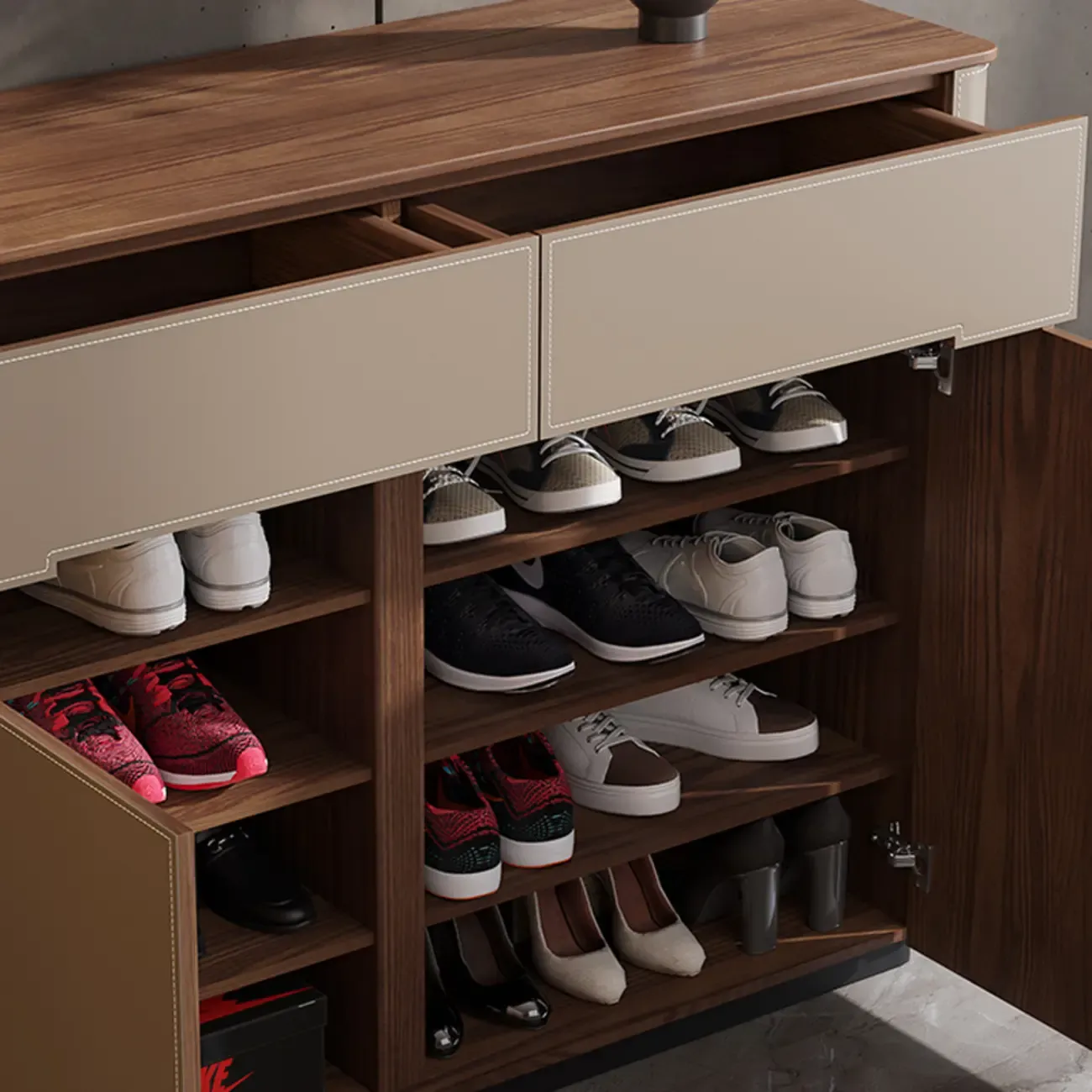 Trendy Wood Entryway Shoe Cabinet with Drawers Image - 13