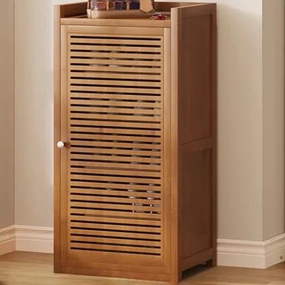 Rustic Bamboo Brown Shoe Cabinet for Entryway Image - 2