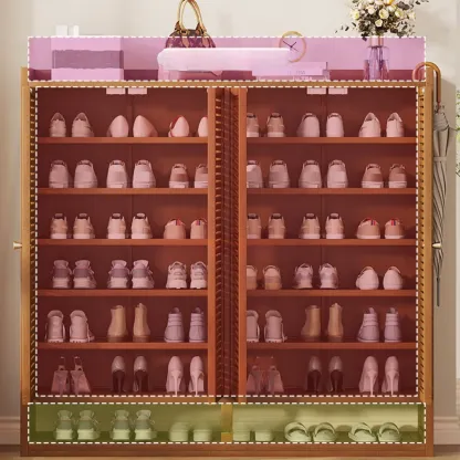 Rustic Bamboo Brown Shoe Cabinet for Entryway Image - 3