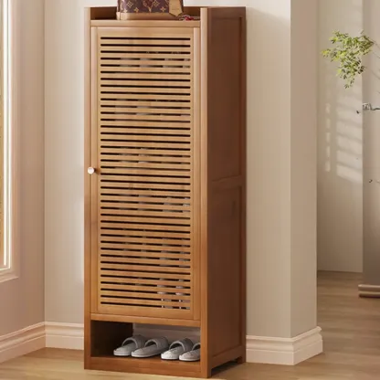 Rustic Bamboo Brown Shoe Cabinet for Entryway Image - 5
