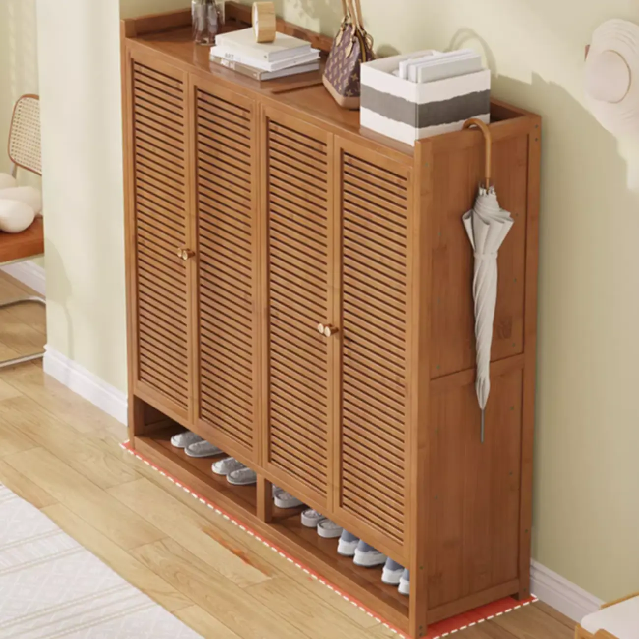 Rustic Bamboo Brown Shoe Cabinet for Entryway Image - 6 | homeyfad