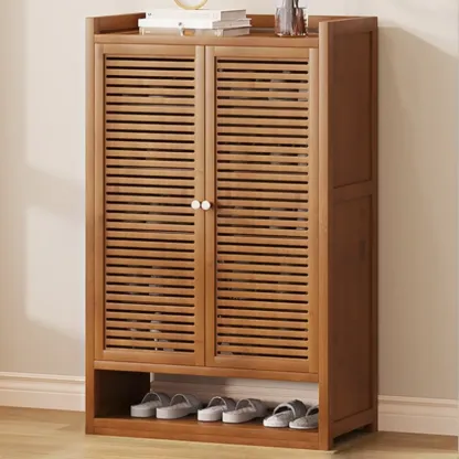 Rustic Bamboo Brown Shoe Cabinet for Entryway Image - 7
