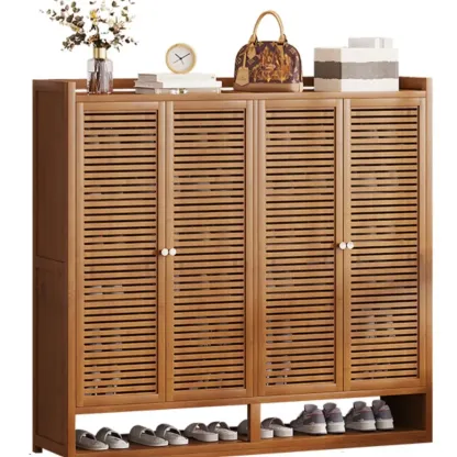 Rustic Bamboo Brown Shoe Cabinet for Entryway Image - 10