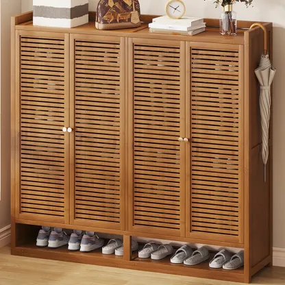 Rustic Bamboo Brown Shoe Cabinet for Entryway Image - 12