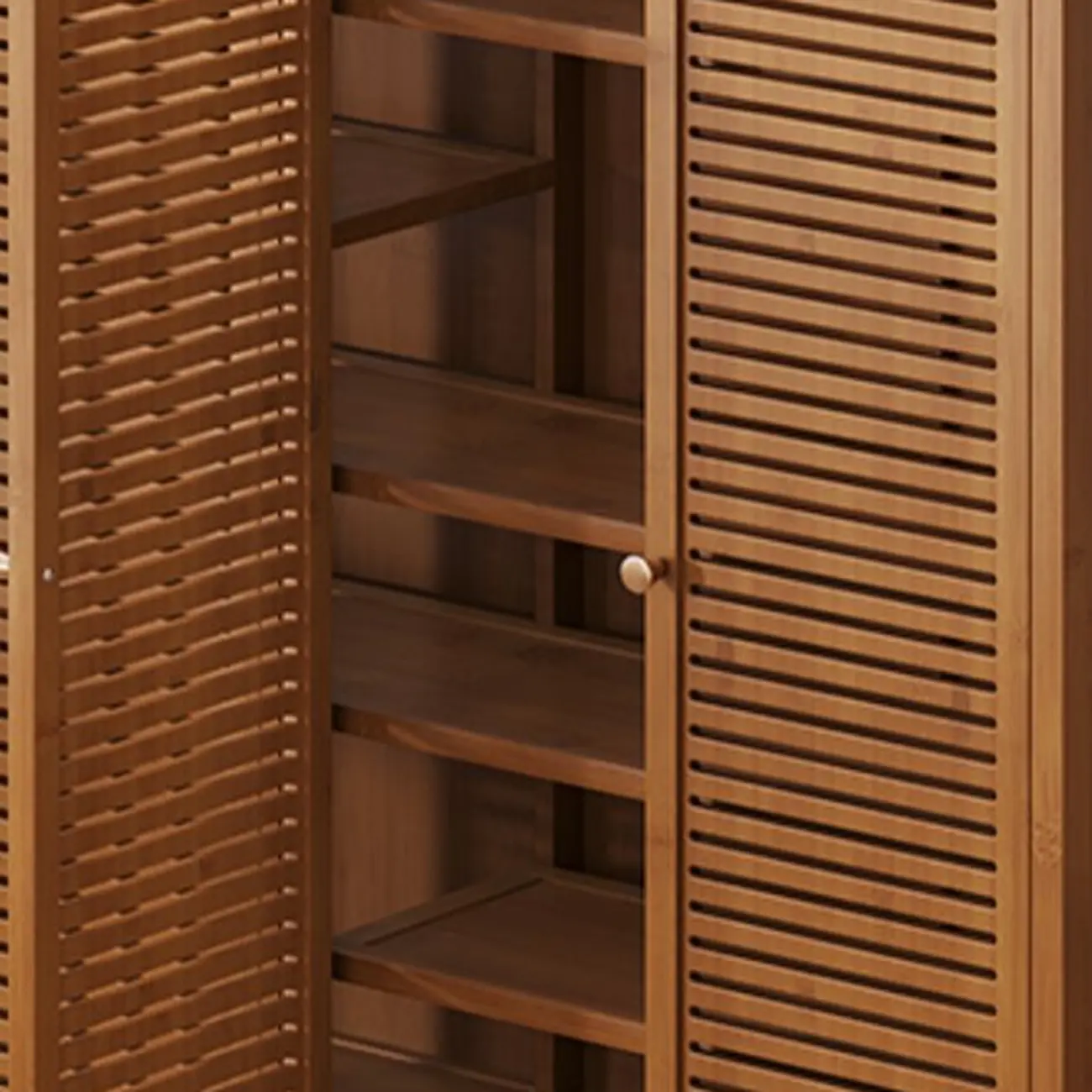 Rustic Bamboo Brown Shoe Cabinet for Entryway Image - 13 | homeyfad