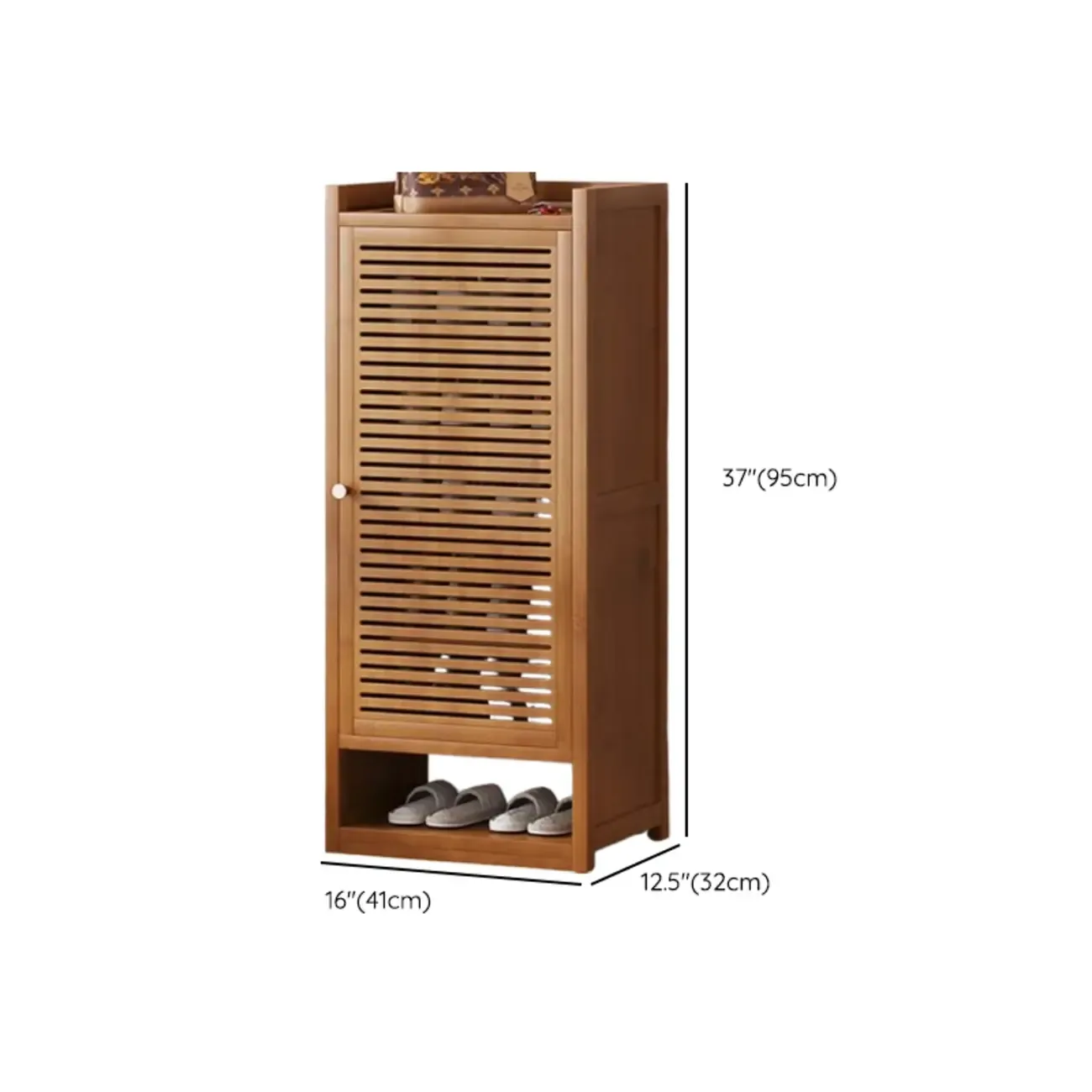 Rustic Bamboo Brown Shoe Cabinet for Entryway Image - 22