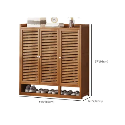 Rustic Bamboo Brown Shoe Cabinet for Entryway Image - 26