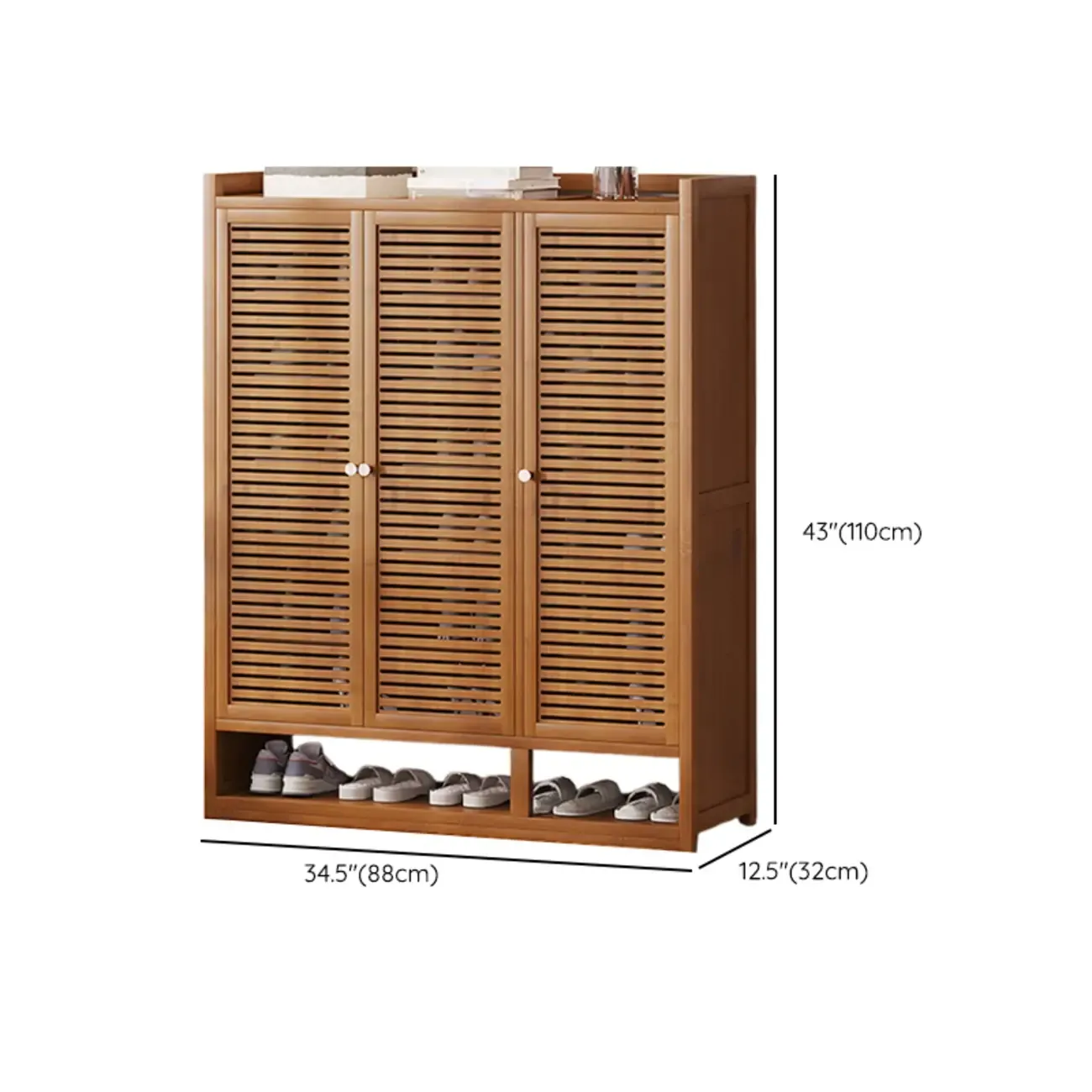 Rustic Bamboo Brown Shoe Cabinet for Entryway Image - 27