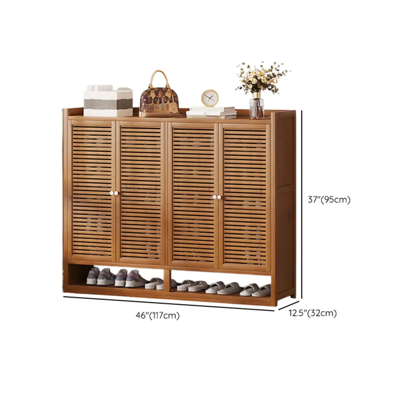 Rustic Bamboo Brown Shoe Cabinet for Entryway Image - 28 | homeyfad