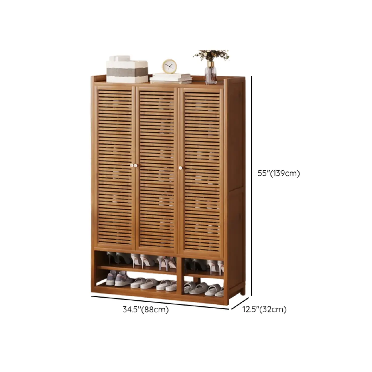 Rustic Bamboo Brown Shoe Cabinet for Entryway Image - 30 | homeyfad