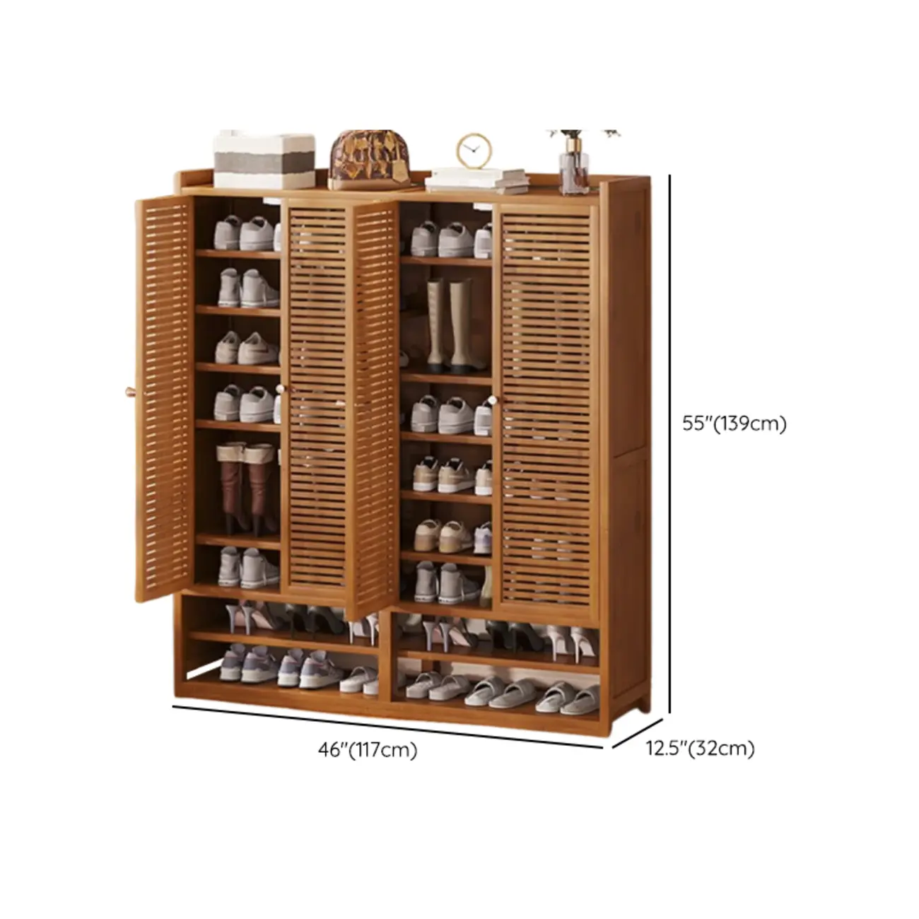 Rustic Bamboo Brown Shoe Cabinet for Entryway Image - 31 | homeyfad