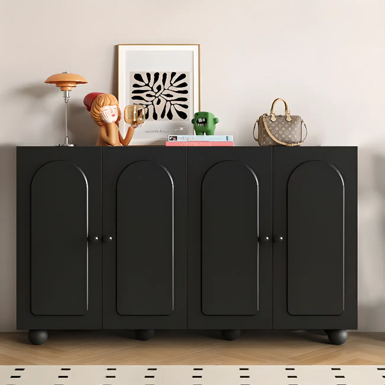 Black Metal Shoe Cabinet with Adjustable Shelves Image - 1