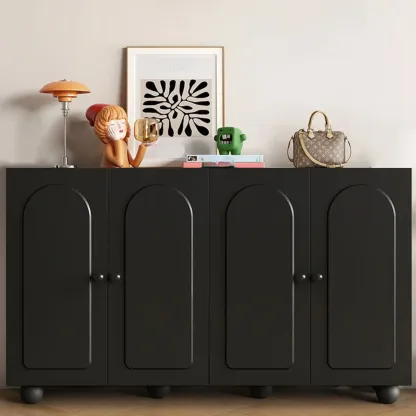 Black Metal Shoe Cabinet with Adjustable Shelves Image - 2